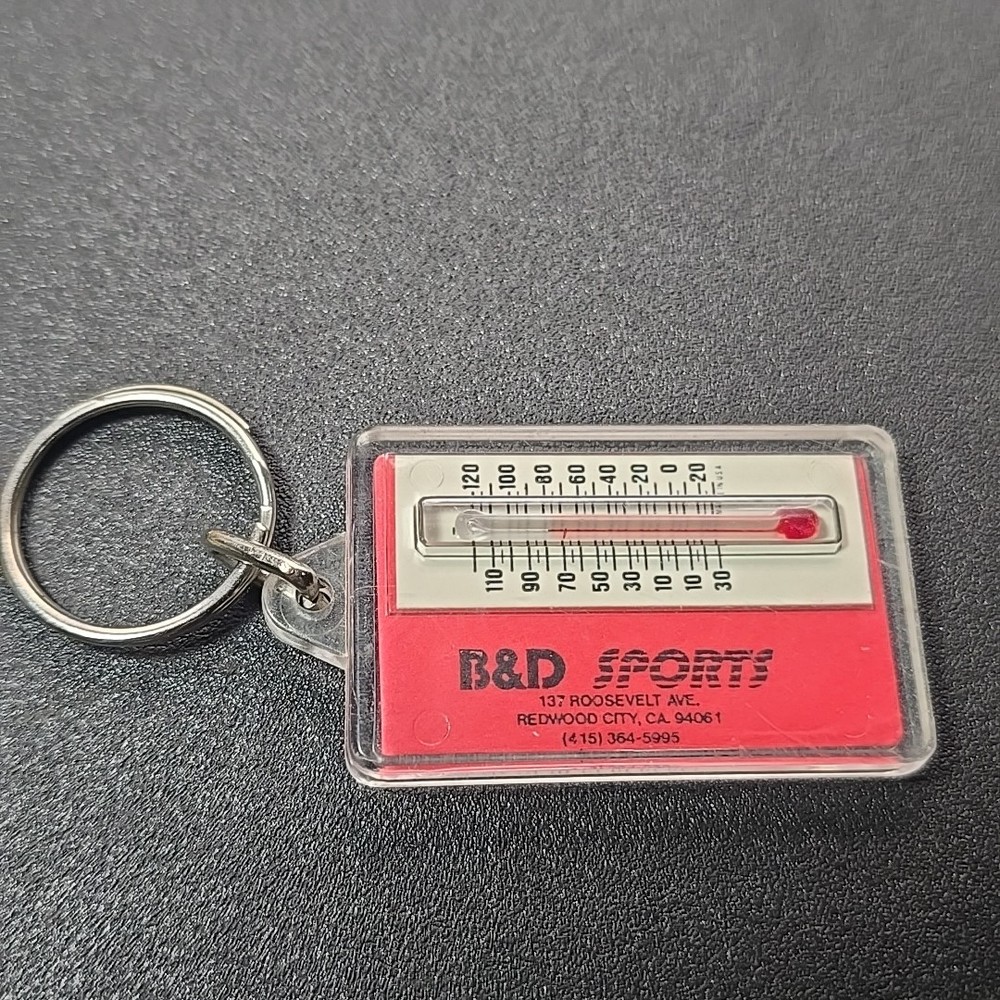 Vtg Hong Kong B&D Sports Zip-O-Gage Zipperpull Thermometer Keychain