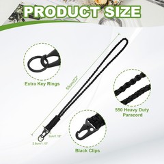 Paracord Lanyard, 550 Heavy Duty Keychain Necklace Lanyard (Black)