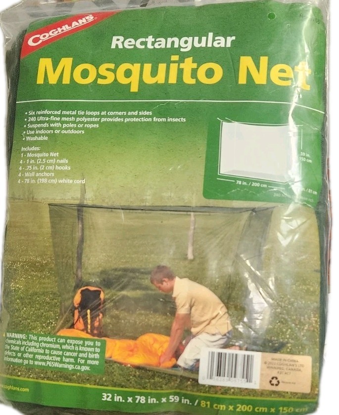 Coghlan’s Rectangular Mosquito Net 32 X 78 X 59 Net, Hook And Cord Included