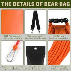 10L Bear Bags for Food Backpacking, Waterproof Bear Bag Hanging Kit, Orange