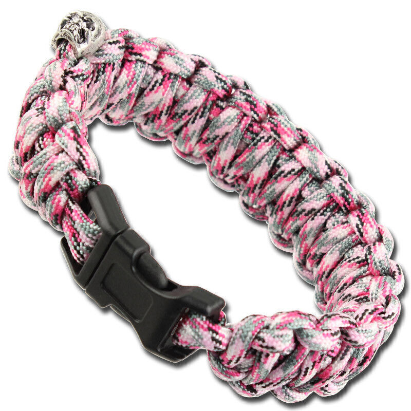 Military Braided Skullz Survival Women’s Outdoor Pink Camo Paracord Bracelet