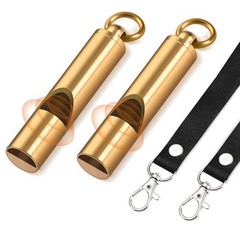 Brass Emergency Whistles 2 Pack with Tangle-Free Lanyard – Pealess Safety