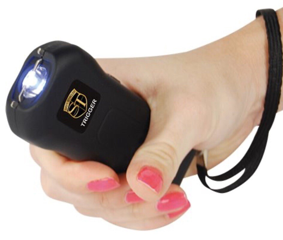 POWERFUL SQUEEZE POLICE Self Defense Black Stun Gun Rechargeable LED FLASHLIGHT