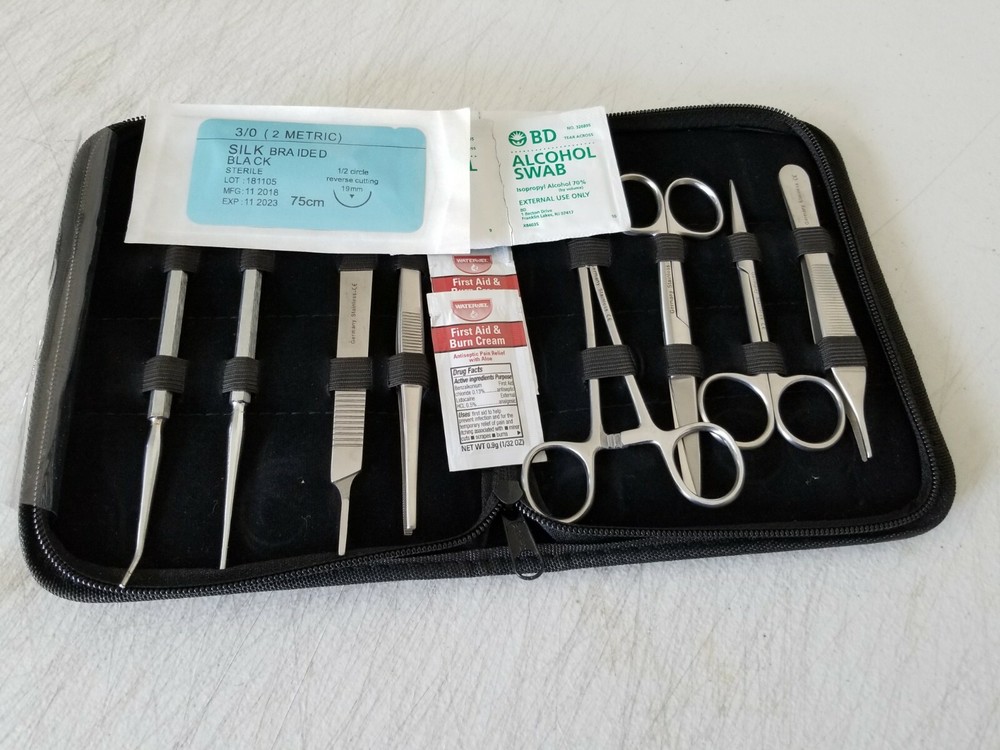 Army Surgical Kit Sutures Scalpel Hemostats Black Military First Aid German Stai