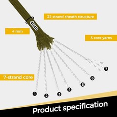 Paracord 550 Utility Rope 4mm 7 Strands Dry-Treated for Camping Hiking Survival