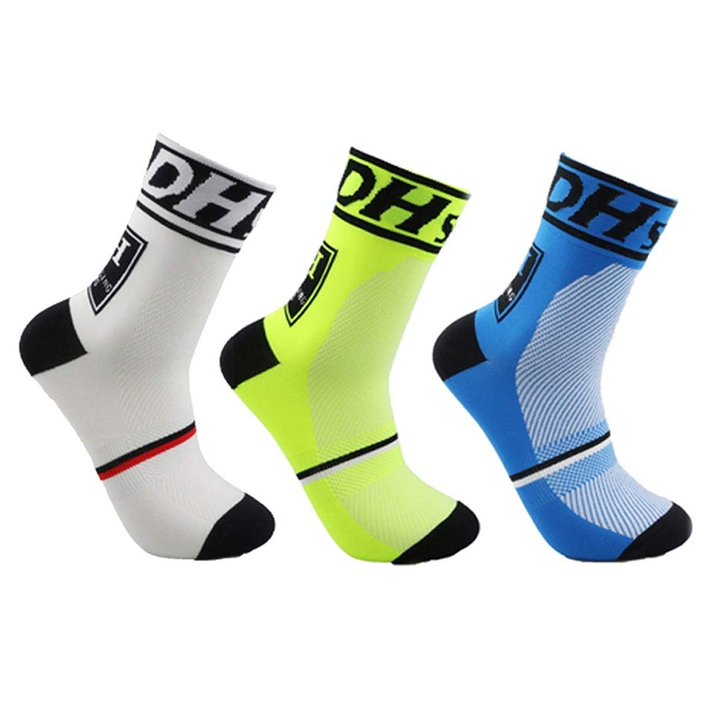 Libar Men’s Cycling Socks Unisex One Size, 3 Pack (White+green+blue)