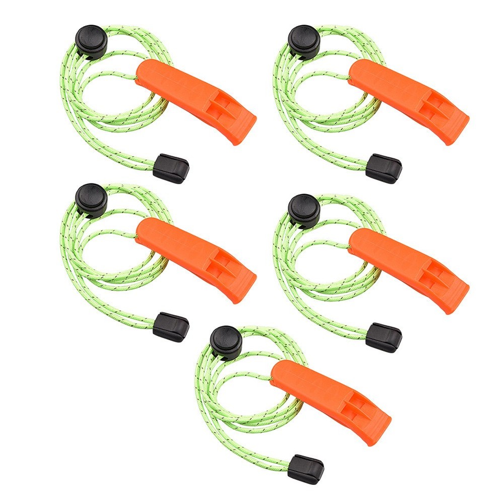 5Pcs Portable Safety Whistles Durable Plastic with Hanging Rope for Outdoor Use