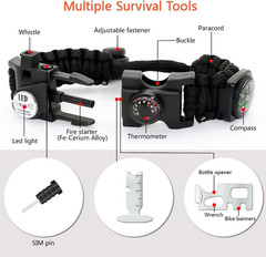 20 in 1 Survival Paracord Bracelet Adjustable Gear Kit with SOS LED Light, Fire