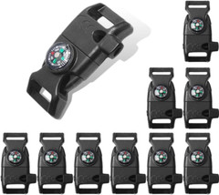10Pcs Pack Black 5/8″ Compass Flint Scraper Fire Starter Whistle Buckle Plastic