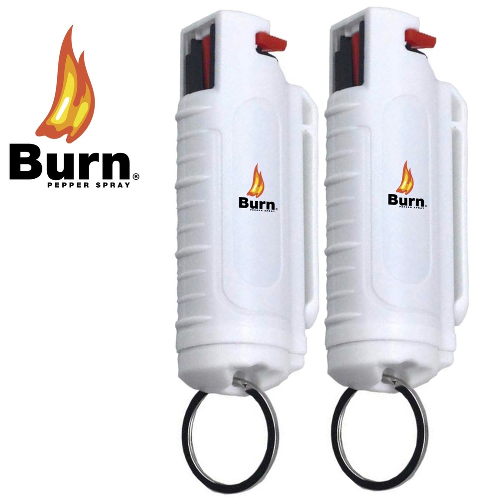 BURN 1/2oz Pepper Spray 2 White Molded with 2 Quick Release Keychains OC