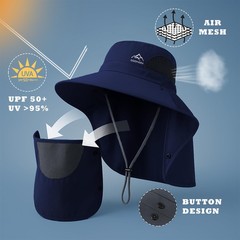 GOOHERA Sun Hat for Men & Women, Breathable Wide Brim One Size, Dark Blue