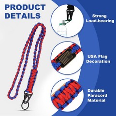 Paracord Lanyard, Strong Lanyard with USA Flag, Red and Blue