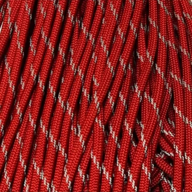550 Paracord Imperial Red with 3 Reflective Tracers 100 FT USA MADE & SELLER