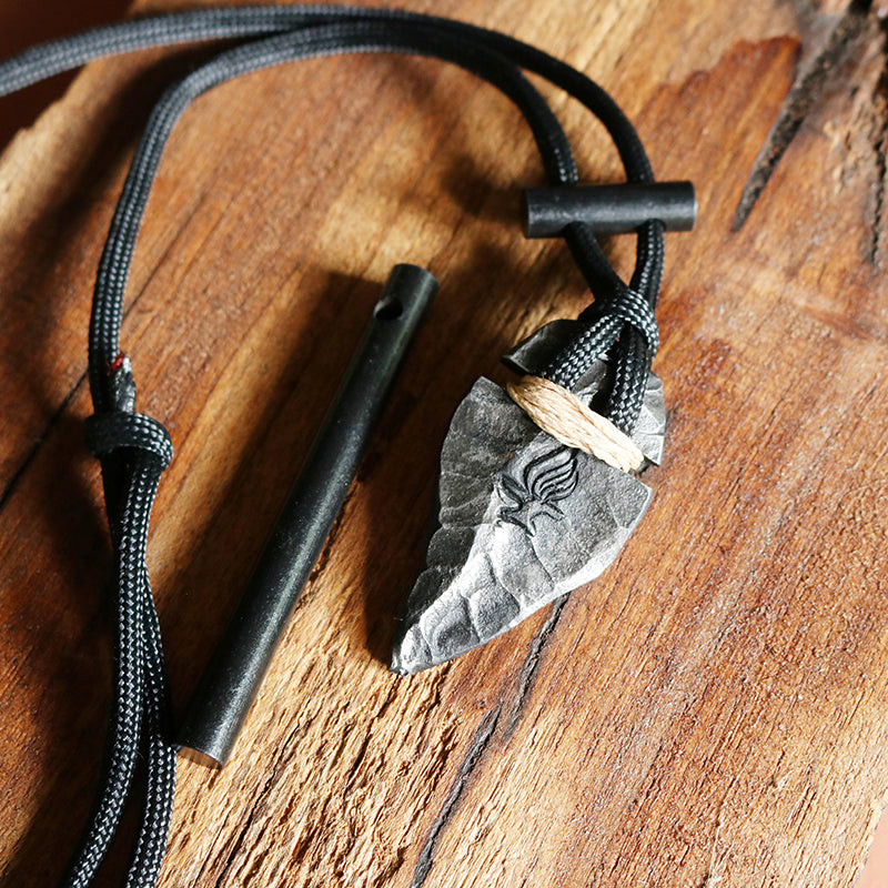 Refining Fire Forge Arrowhead Pendant Outdoor Survival Necklace Fire Starter