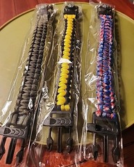 Paracord Survival with locking buckle Compass Flint Rod Nylon colored Lot Of 3