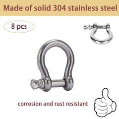8Pcs Screw Pin Anchor Shackle, Stainless Steel M5 Bow Shackle, 3/16 Inch D Ring