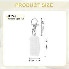 Paracord Zipper Pull, 80 mm Length for Backpacks – Cylinder (6 Pack, White)