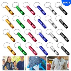 60Pcs Aluminum Emergency Whistle Keychain Loud Safety Survival Coach Camp Hiking