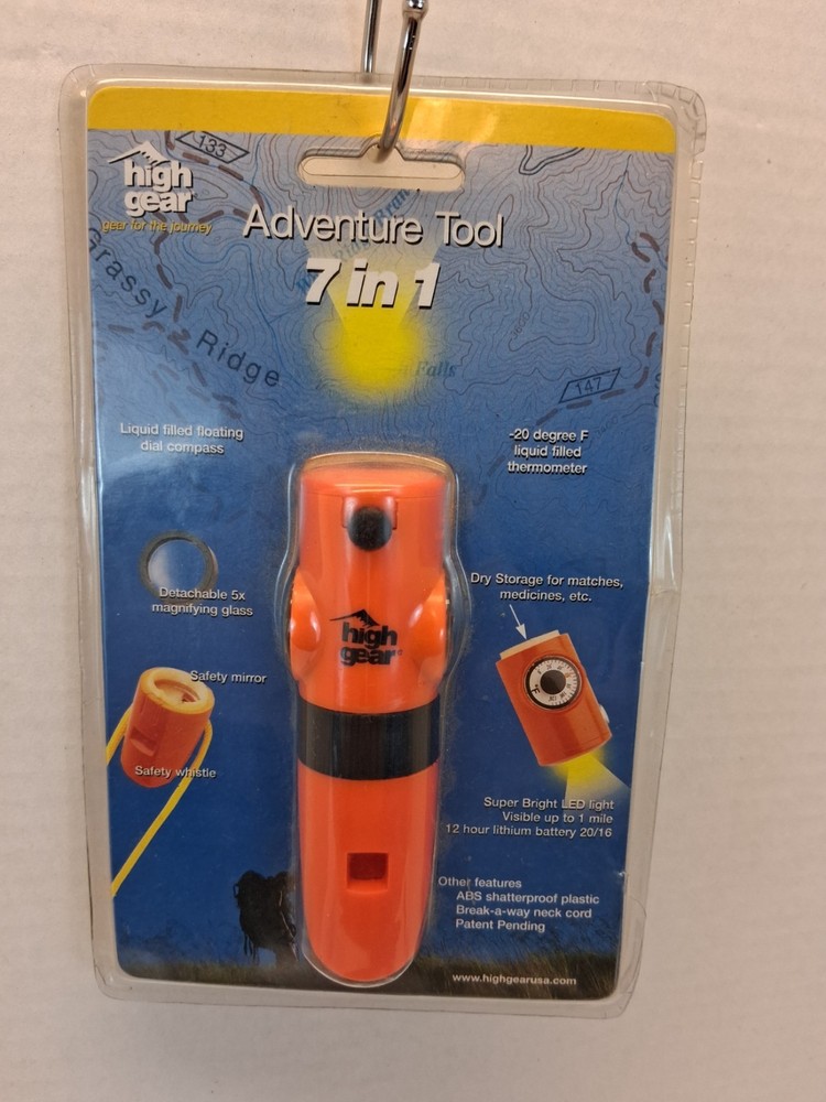 High Gear Adventure Tool 7-in-1 Survival LED Flashlight Compass Camp NOS Sealed