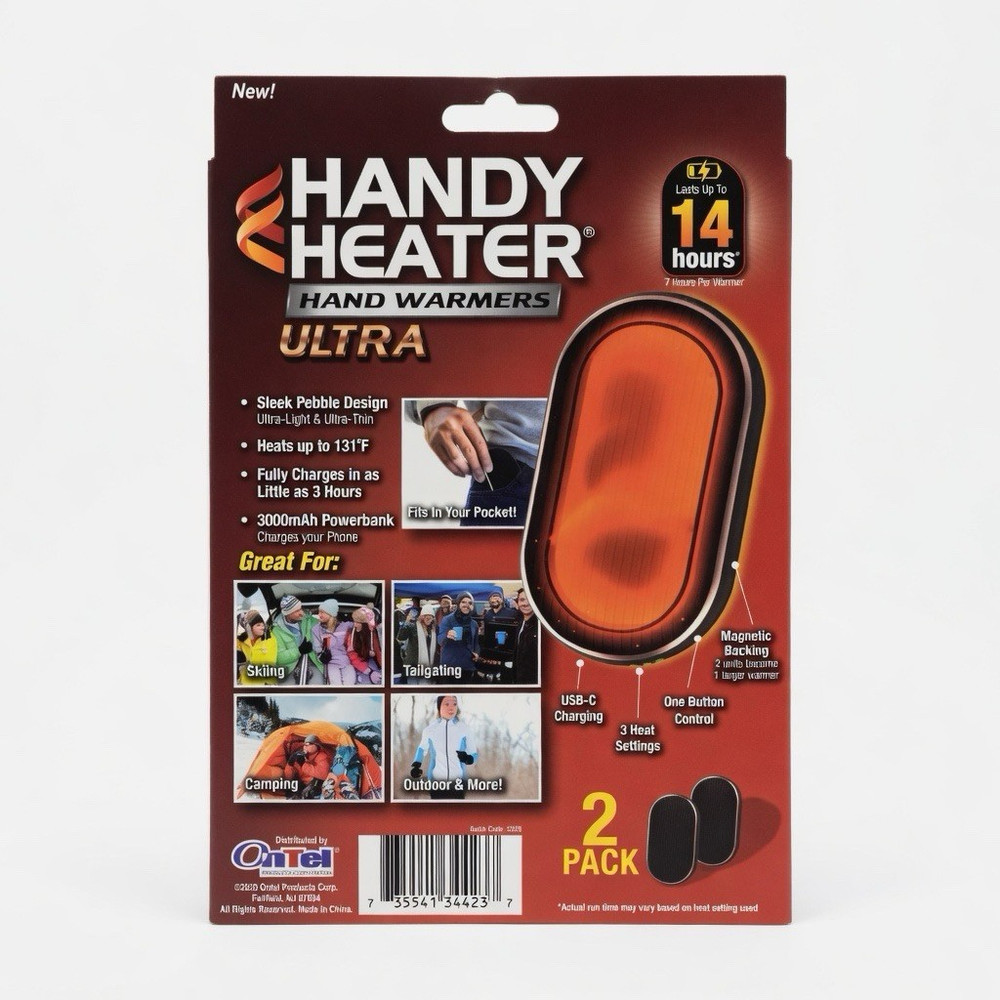 Handy Heater Ultra Cordless Rechargeable Electric Hand Warmers 2 Pack, 14 Hours