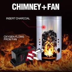 Charcoal Chimney Starter Set BBQ Tools Heat Resistant Gloves Lighter Cubes