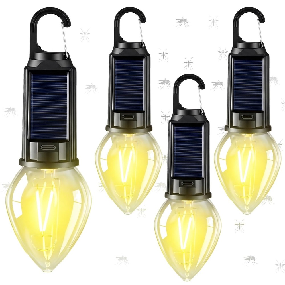 4 Pcs Solar Mosquito Repellent Camping Lantern with Yellow Light, Mosquito-re…