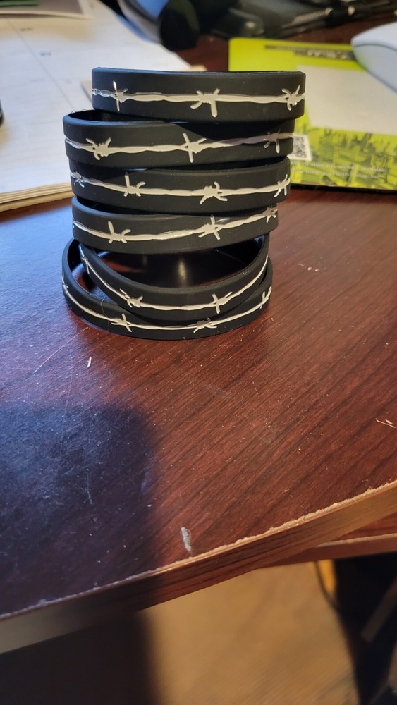 5 Barbed Wire Thin Silver Gray Line Wristband Corrections Officers