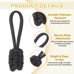 8Pcs Reflective Paracord Zipper Pull, 85 mm Length for Backpacks, Black