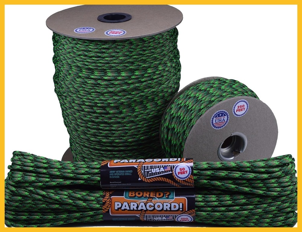 Neon Green Flame Paracord 550 Type III 250 Foot Spool Nylon Survival Crafting
