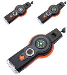 7 in 1 Military Survival Whistle Compass Magnifier Thermometer Keychain 3 Pack