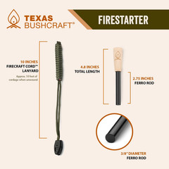 Fire Starter – 3/8″ Thick Ferro Rod with Striker and Paracord Wrist Lanyard – Wa