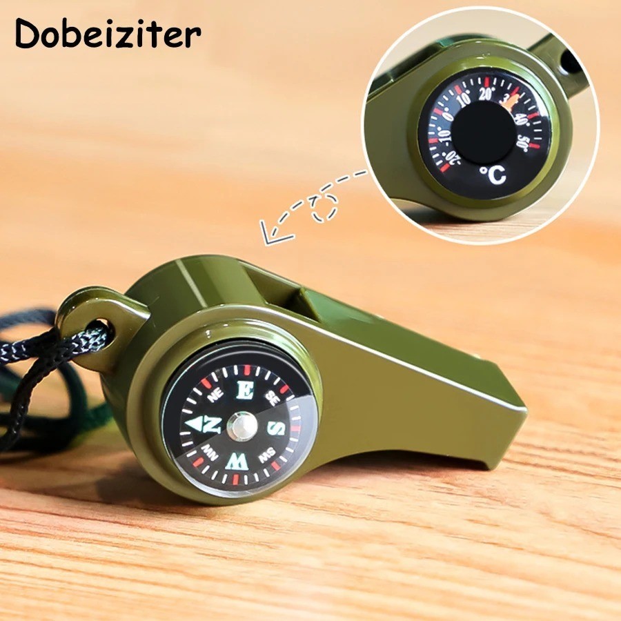 1pc High Decibel Emergency Rescue Whistle with Compass Thermometer Keychain