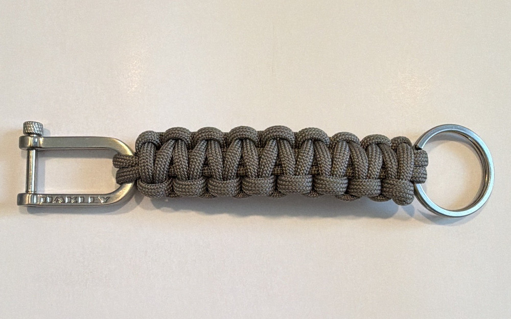 Oakley Gray Paracord Keychain Lanyard w/ Carabiner Metal Clip & Key Ring