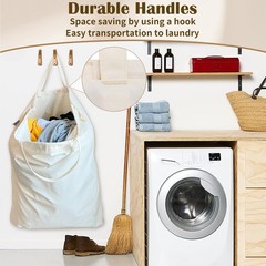 CALACH Canvas Laundry Bag 33″Wx 35″H, Thick XL 33″W x 35″H┃1 Pack, Beige