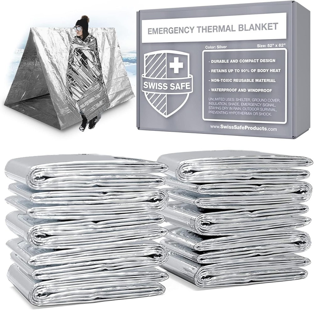 Swiss Safe 25-Pack Emergency Mylar Thermal Blankets, Outdoor Survival
