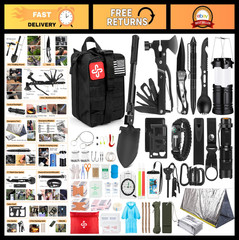 250Pcs Survival Gear Kit with Molle Bag & Emergency Tent – First Aid, Hiking, Ou