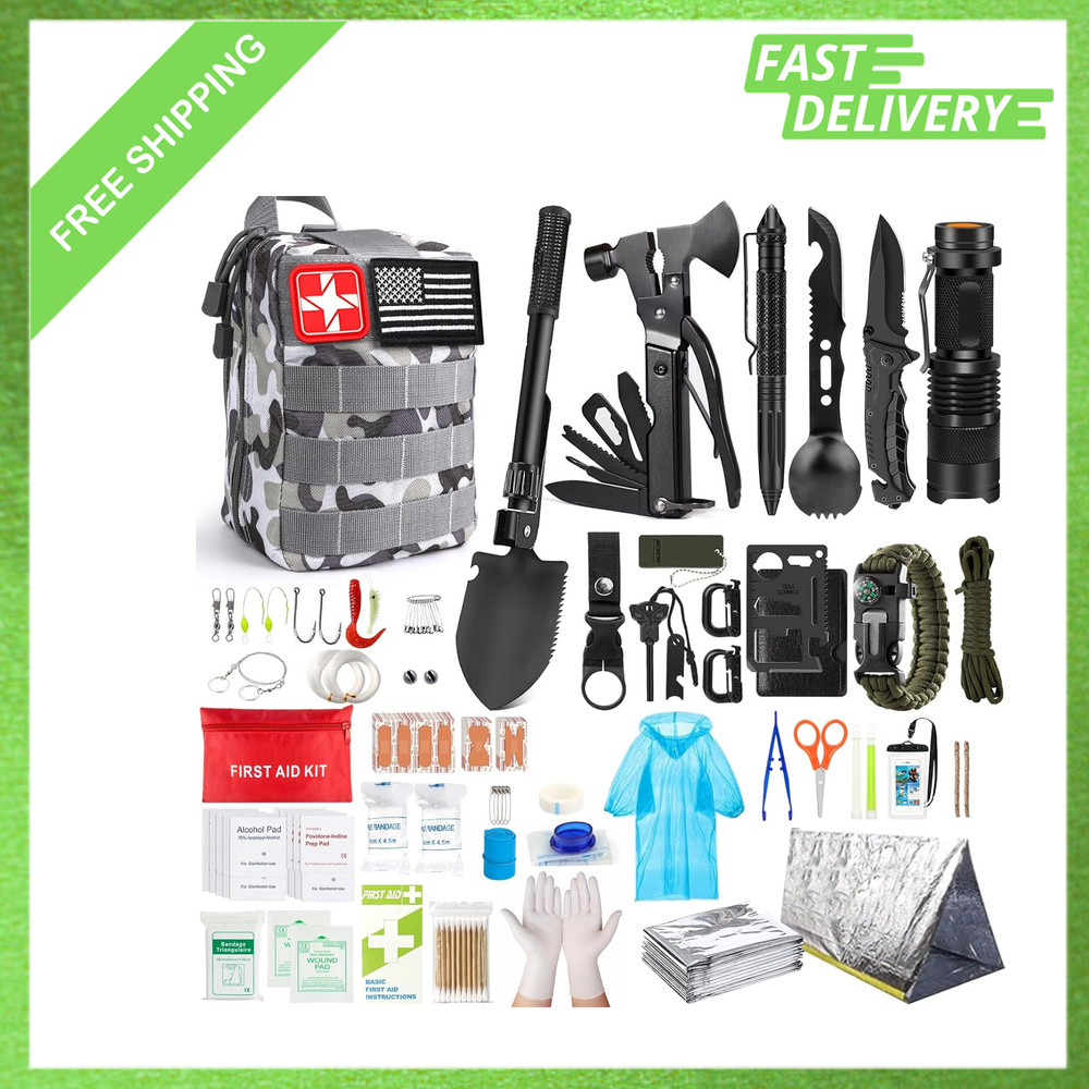 Survival Kit 251 Pcs Emergency Gear First Aid Molle System Bag Outdoor Tent