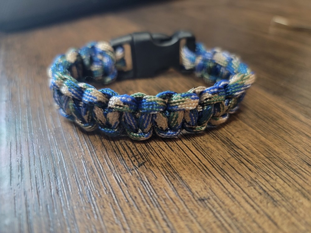 Handmade USA Paracord Bracelet 550 Multi Blue Brown Green Tactical 3/4″ Buckle