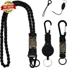 3 Pcs Paracord Lanyard Set with Retractable Keychain – Long & Short Heavy Duty L