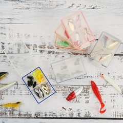 JUXYES Pack of 6 Plastic Small Fishing Tackle Box 6 Pack, transparent