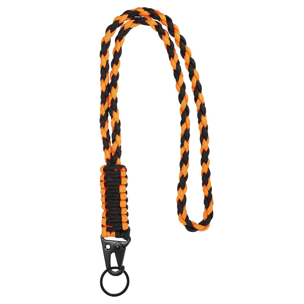 Heavy Duty Braided Paracord Lanyard, Orange and Black