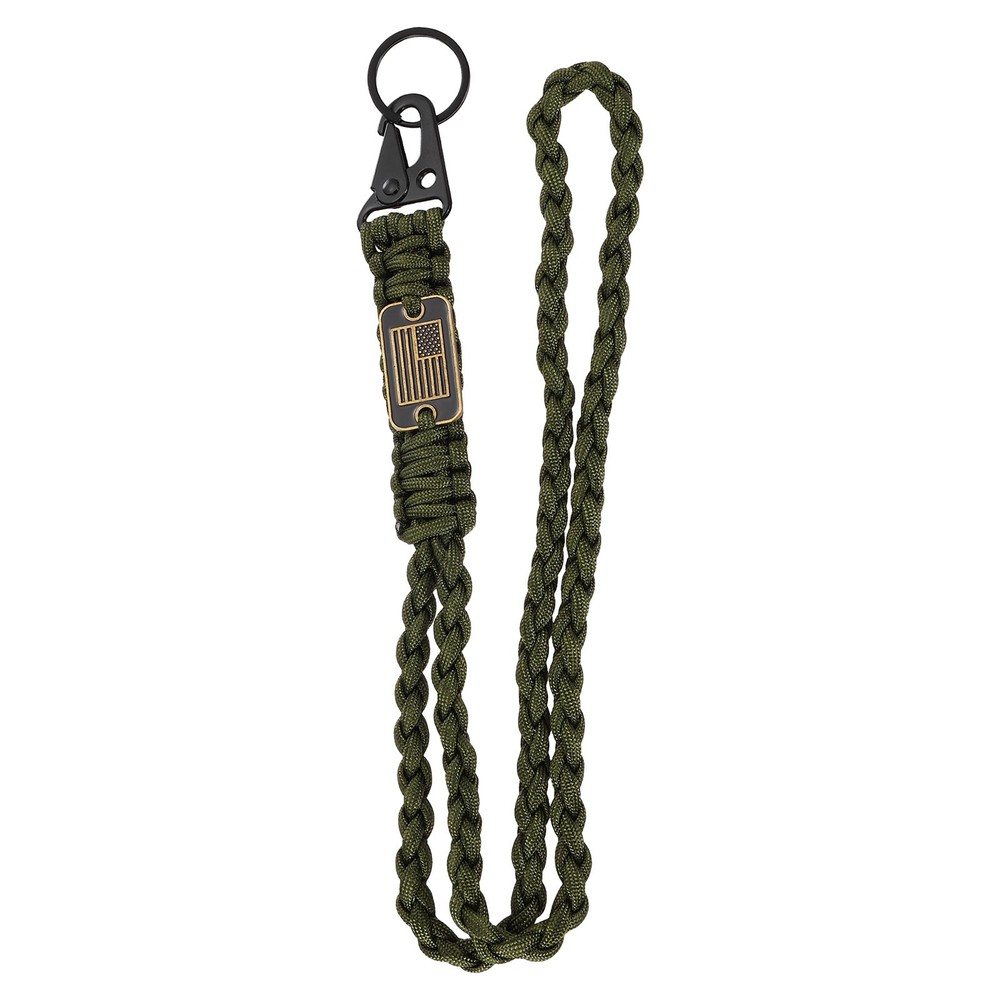 Paracord Lanyard, Strong Lanyard with USA Flag, Olive Green