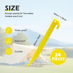 GDLPZM 24pcs 9 inches Plastic Tent Pegs Durable Spike Hook Awning Yellow