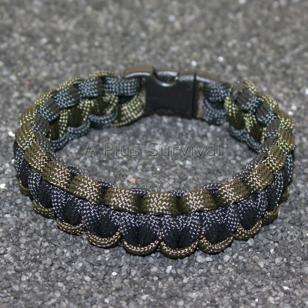 Olive Drab & Black 550 lb Type III Paracord Survival Rope Bracelet Made in USA
