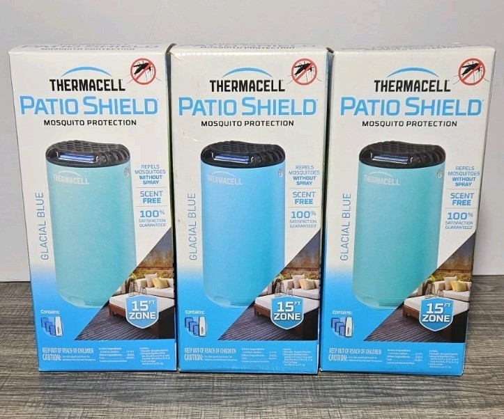 Lot of 3 Thermacell Patio Mosquito Repeller w/ Refill Scent-Free 15 Ft Zone Blue