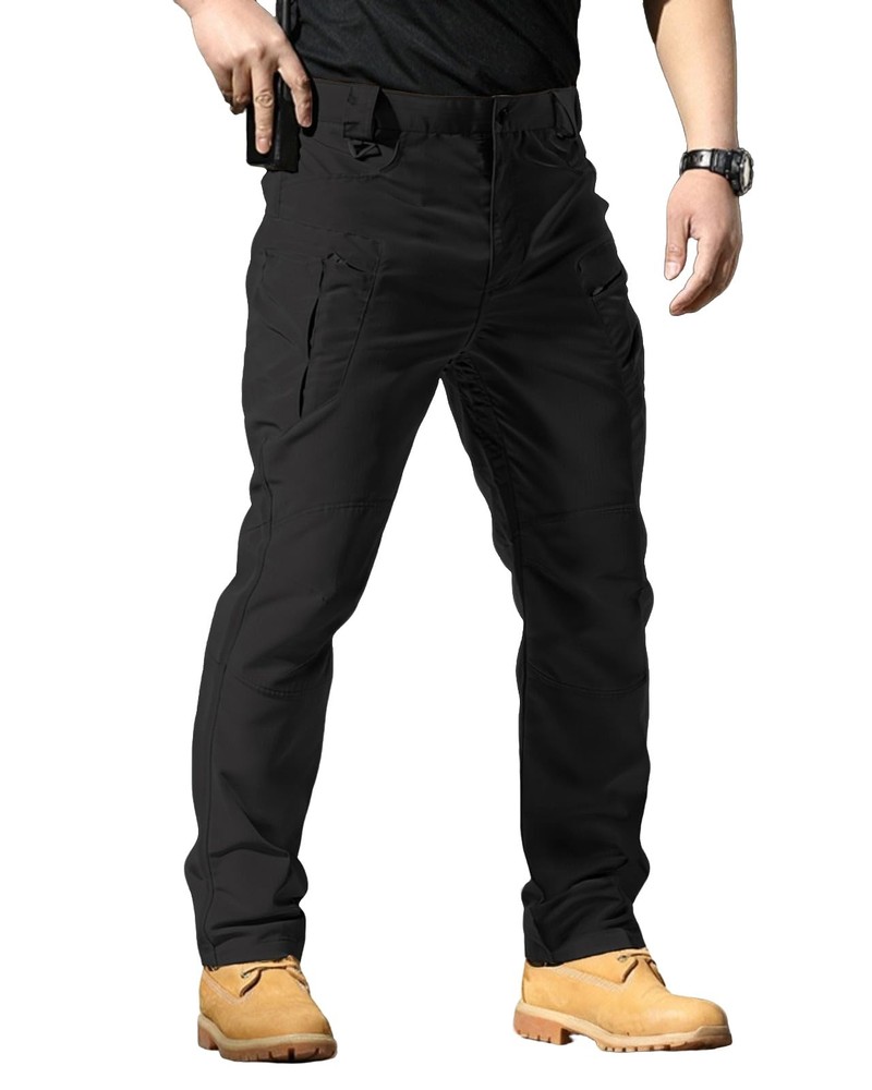Men’s Stretch Tactical Pants,Water Resistant Ripstop Cargo Medium, Black