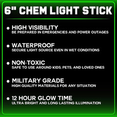 Emergency Glow Sticks Bulk Pack 6 Inch Green Chem Lights Survival Gear Camping