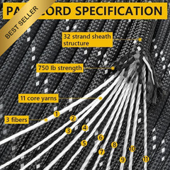 Reflective Paracord Rope 750lb 11 Strand Parachute Cord 4mm Tent Camping Line