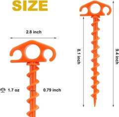 Tent Stakes Sand for Beach Spiral Anchor 9.4 Inch Orange