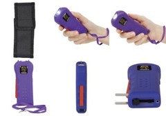 SQUEEZE Rechargeable LED Stun Gun PURPLE Walker Jogger Safety 911 POLICE 75 MV